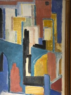 C Riboud Mid Century Cubist Abstract Painting Architectural Composition - 4754126