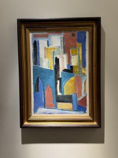 C Riboud Mid Century Cubist Abstract Painting Architectural Composition - 4754128