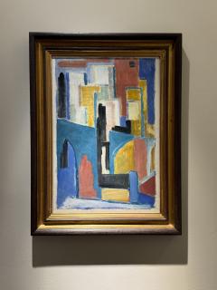 C Riboud Mid Century Cubist Abstract Painting Architectural Composition - 4754129