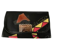 CARLOS FALCHI PICASSO STYLE THE FLAUTIST SNAKESKIN LIZARD FABRIC HANDBAG WALLET SET - 4565428
