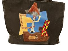 CARLOS FALCHI PICASSO STYLE THE FLAUTIST SNAKESKIN LIZARD FABRIC HANDBAG WALLET SET - 4565432