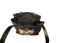 CARLOS FALCHI PICASSO STYLE THE FLAUTIST SNAKESKIN LIZARD FABRIC HANDBAG WALLET SET - 4565433