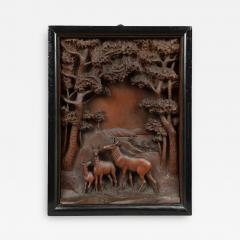 CARVED DIORAMA OF DEER - 1393470