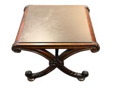 CARVED MAHOGANY PRINCE OF WALES PLUME X BASE SLATE TOP TABLE - 4523986