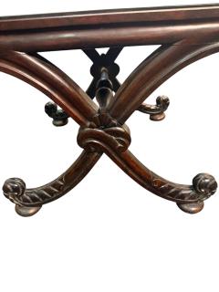 CARVED MAHOGANY PRINCE OF WALES PLUME X BASE SLATE TOP TABLE - 4523992