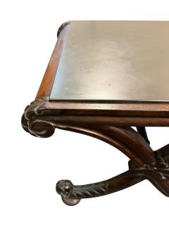 CARVED MAHOGANY PRINCE OF WALES PLUME X BASE SLATE TOP TABLE - 4523993