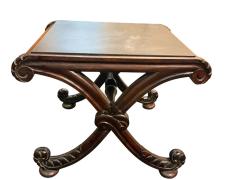 CARVED MAHOGANY PRINCE OF WALES PLUME X BASE SLATE TOP TABLE - 4523997