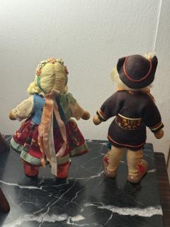 CHARMING 1940S POLISH HANDMADE WOODEN DOLL COUPLE - 4329840
