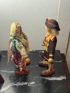 CHARMING 1940S POLISH HANDMADE WOODEN DOLL COUPLE - 4329843