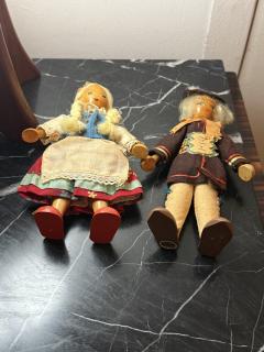 CHARMING 1940S POLISH HANDMADE WOODEN DOLL COUPLE - 4329851