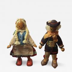 CHARMING 1940S POLISH HANDMADE WOODEN DOLL COUPLE - 4344724