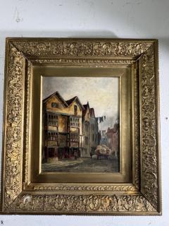 CHARMING PAIR SIGNED EUROPEAN STREET SCENE OIL PAINTINGS IN ORIGINAL GILT FRAMES - 4691196