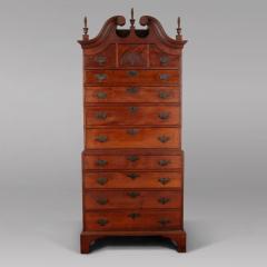 CHIPPENDALE BONNET TOP CHEST ON CHEST WITH CARVED FAN DRAWER FACE - 1351080