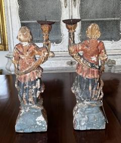 CIRCA 1650 1700 Italian Baroque Carved Wood Angel Figure Candlesticks - 4781459