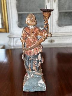 CIRCA 1650 1700 Italian Baroque Carved Wood Angel Figure Candlesticks - 4781460
