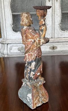CIRCA 1650 1700 Italian Baroque Carved Wood Angel Figure Candlesticks - 4781462