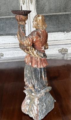 CIRCA 1650 1700 Italian Baroque Carved Wood Angel Figure Candlesticks - 4781463