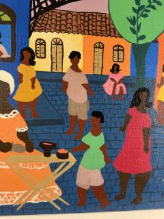 COLORFUL MODERN HAITIAN MARKET SCENE WITH WHITE CAT PAINTING - 4691284
