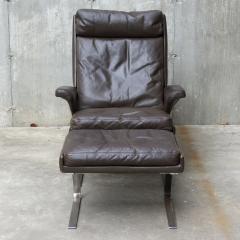 COR Swing Lounge Chair with Matching Ottoman in Leather and Steel Frame - 2762792