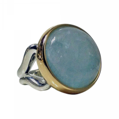 Cabochon Aquamarine Silver Gold Ring - 49756