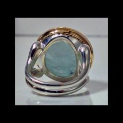 Cabochon Aquamarine Silver Gold Ring - 49757