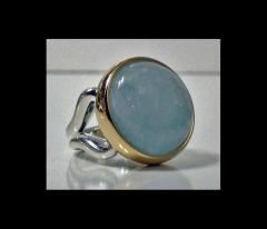 Cabochon Aquamarine Silver Gold Ring - 49758