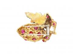 Cabochon Cut Ruby Sapphire Jade and Diamond 18K Platinum Brooch Pin - 3500035