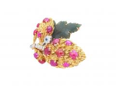 Cabochon Cut Ruby Sapphire Jade and Diamond 18K Platinum Brooch Pin - 3500049