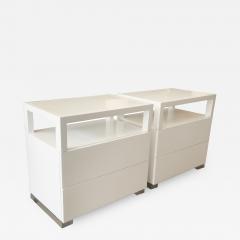 Cain Modern Pair of White Lacquer Lucite and Glass Nightstands by Cain Modern - 307492