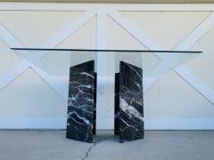 Calacatta Black Marble Pedestal Table with a Glass Top - 1822175