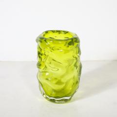 Caleb Siemon Modernist Hand Blown Undulating Art Glass Peridot Green Vase signed Caleb Siemon - 4622706