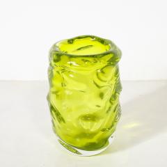 Caleb Siemon Modernist Hand Blown Undulating Art Glass Peridot Green Vase signed Caleb Siemon - 4622708