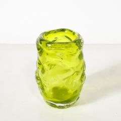 Caleb Siemon Modernist Hand Blown Undulating Art Glass Peridot Green Vase signed Caleb Siemon - 4622710