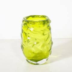 Caleb Siemon Modernist Hand Blown Undulating Art Glass Peridot Green Vase signed Caleb Siemon - 4622728