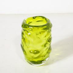 Caleb Siemon Modernist Hand Blown Undulating Art Glass Peridot Green Vase signed Caleb Siemon - 4622730