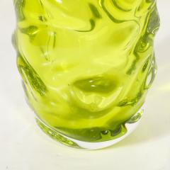 Caleb Siemon Modernist Hand Blown Undulating Art Glass Peridot Green Vase signed Caleb Siemon - 4622732
