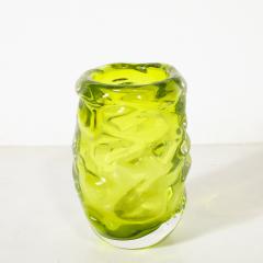 Caleb Siemon Modernist Hand Blown Undulating Art Glass Peridot Green Vase signed Caleb Siemon - 4622733
