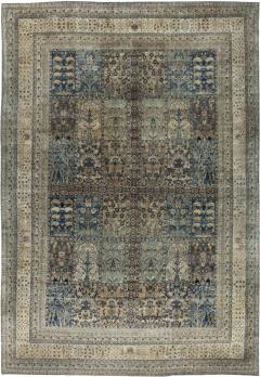 Camel and Pastel Blue Antique Persian Kirman Rug - 2447618