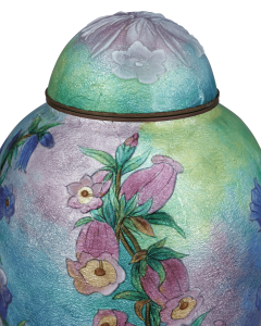 Camille Faur Blue Pink Snapdragons Vase With Cover By Camille Faur  - 2997953