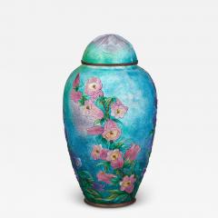 Camille Faur Blue Pink Snapdragons Vase With Cover By Camille Faur  - 2998046
