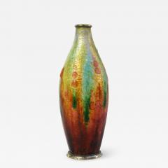 Camille Faur Camille Faure Art Nouveau French Limoges Yellow Green Red Enamels Copper Vase - 2250638