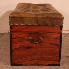 Campaign Bench In Camphor Wood With Chesterfield Leather Seating - 2999780