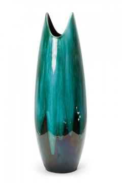 Canadian Mid Century Tapered Scooped Rim Multi Tonal Green Drip Glazed Ceramic V - 4675185