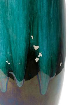 Canadian Mid Century Tapered Scooped Rim Multi Tonal Green Drip Glazed Ceramic V - 4675187