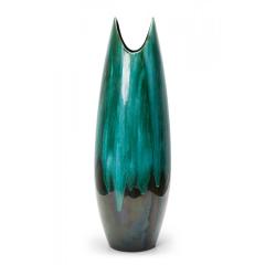 Canadian Mid Century Tapered Scooped Rim Multi Tonal Green Drip Glazed Ceramic V - 4733363