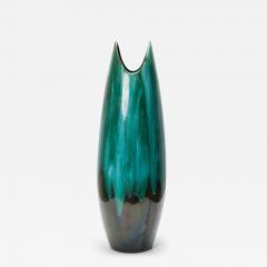 Canadian Mid Century Tapered Scooped Rim Multi Tonal Green Drip Glazed Ceramic V - 4733489