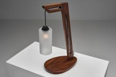 Cantilever Wooden Table Lamp with Suspended Glass Shade Europe 1980s - 4617202