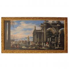 Capriccio of Mediterranean Port and Classical Architectural Ruins Oil on Canvas - 632624