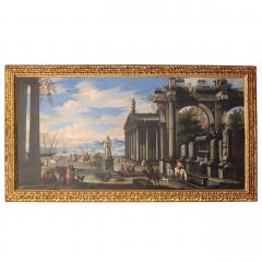 Capriccio of Mediterranean Port and Classical Architectural Ruins Oil on Canvas - 632630