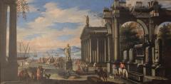 Capriccio of Mediterranean Port and Classical Architectural Ruins Oil on Canvas - 632992